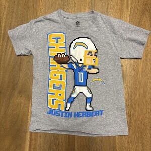 NFL Justin Herbert Los Angeles Chargers Pixel Graphic T-Shirt Youth Small Gray